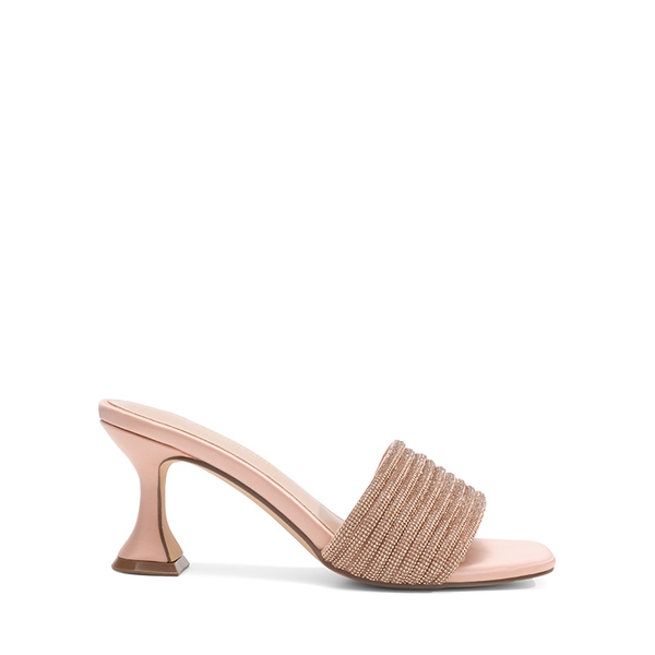 Rhinestone Flared Heel Sandals - ROSE GOLD - 1